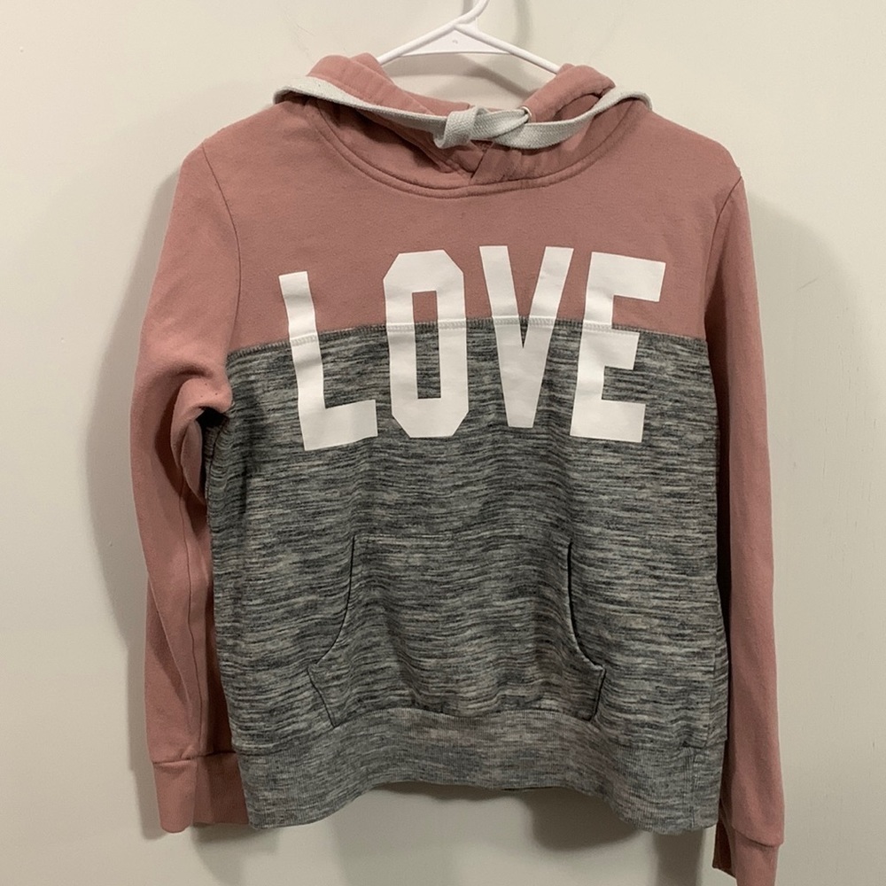 Reflex Medium Hooded LOVE Sweatshirt Pink and Gray, good condition